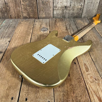 SOLD - Fender 1957 Strat Relic Aged HLE 2022 Gold Relic 7.5 lbs! - Mahar's Vintage Guitars