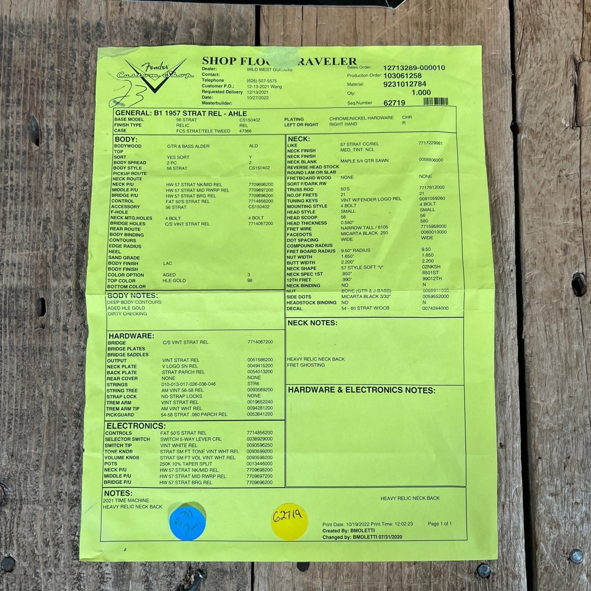 SOLD - Fender 1957 Strat Relic Aged HLE 2022 Gold Relic 7.5 lbs! - Mahar's Vintage Guitars