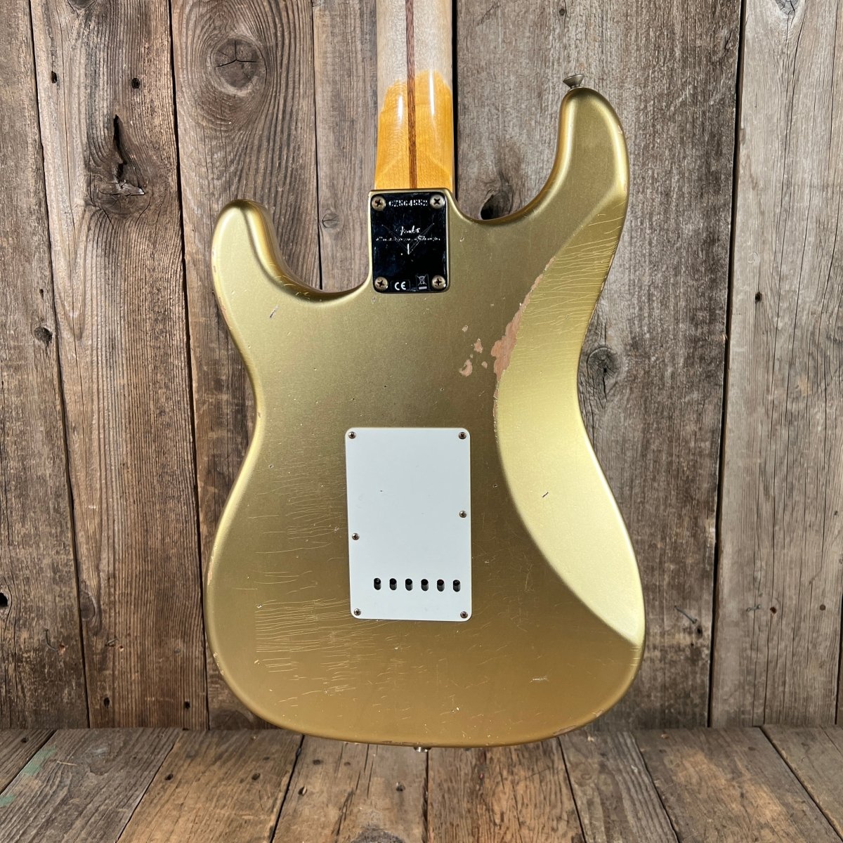 SOLD - Fender 1957 Strat Relic Aged HLE 2022 Gold Relic 7.5 lbs! - Mahar's Vintage Guitars