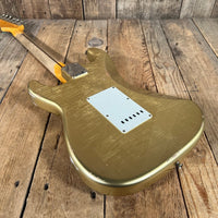 SOLD - Fender 1957 Strat Relic Aged HLE 2022 Gold Relic 7.5 lbs! - Mahar's Vintage Guitars