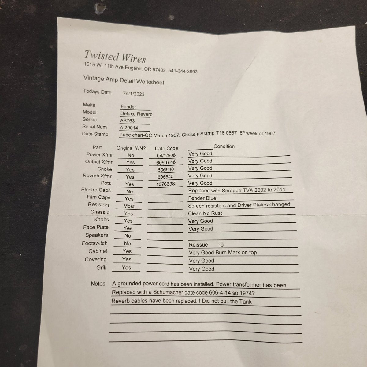 SOLD - Fender Deluxe Reverb AB763 Black Panel 1967 - Mahar's Vintage Guitars