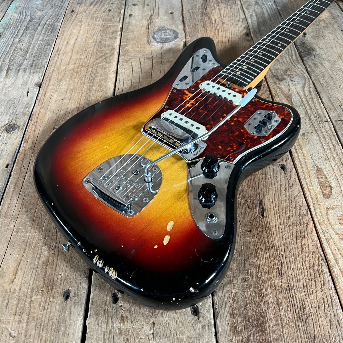 SOLD - Fender Jaguar Factory Refin or Restore 1963 body date L Plate 1964 Sunburst - Mahar's Vintage Guitars