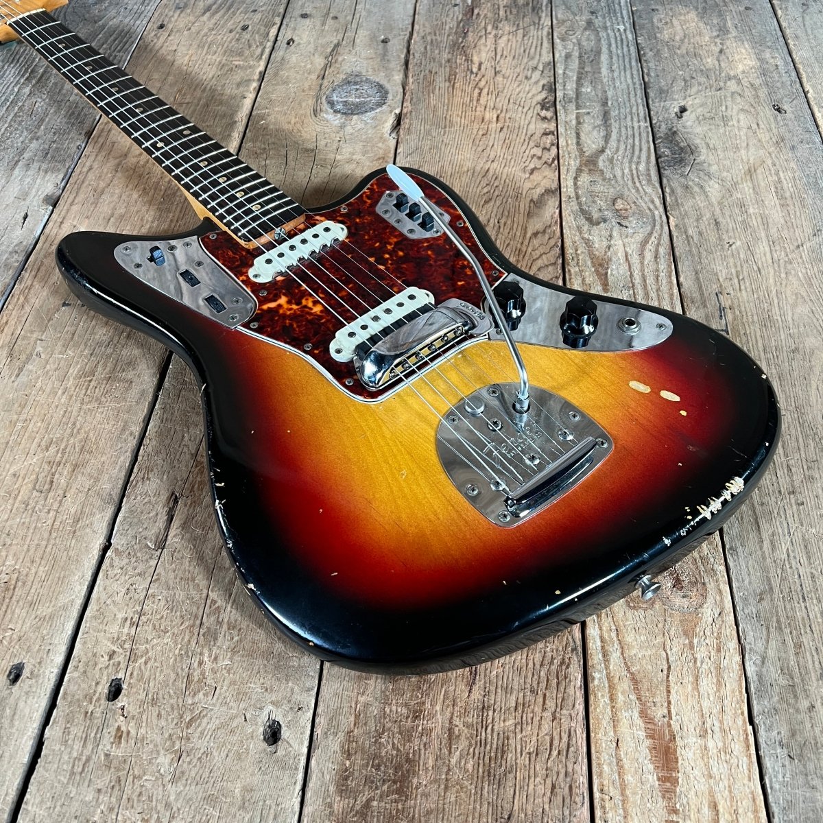 SOLD - Fender Jaguar Factory Refin or Restore 1963 body date L Plate 1964 Sunburst - Mahar's Vintage Guitars