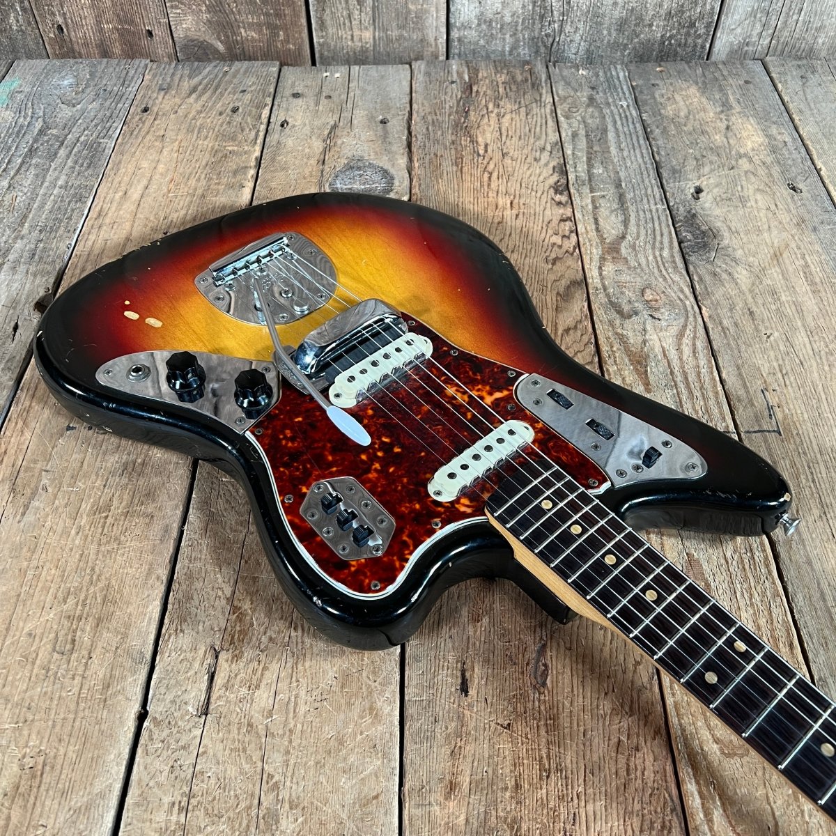 SOLD - Fender Jaguar Factory Refin or Restore 1963 body date L Plate 1964 Sunburst - Mahar's Vintage Guitars