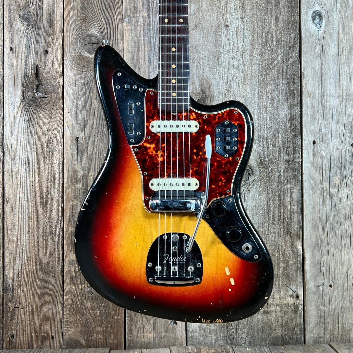 SOLD - Fender Jaguar Factory Refin or Restore 1963 body date L Plate 1964 Sunburst - Mahar's Vintage Guitars