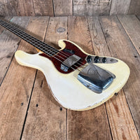 SOLD - Fender Jazz Bass Olympic White Matching Headstock Pre CBS Custom Color 1964 - Mahar's Vintage Guitars