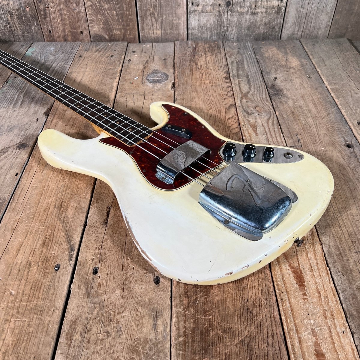 SOLD - Fender Jazz Bass Olympic White Matching Headstock Pre CBS Custom Color 1964 - Mahar's Vintage Guitars
