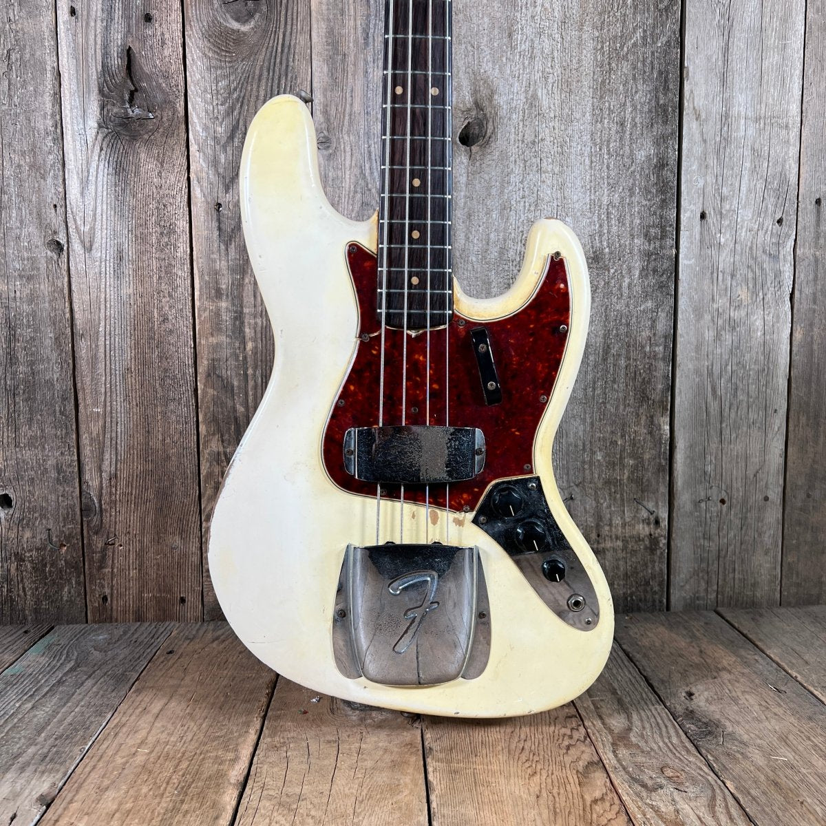 SOLD - Fender Jazz Bass Olympic White Matching Headstock Pre CBS Custom Color 1964 - Mahar's Vintage Guitars