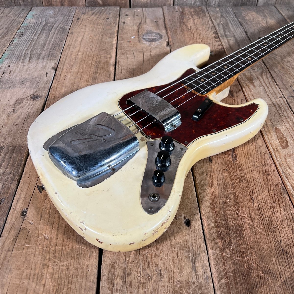 SOLD - Fender Jazz Bass Olympic White Matching Headstock Pre CBS Custom Color 1964 - Mahar's Vintage Guitars