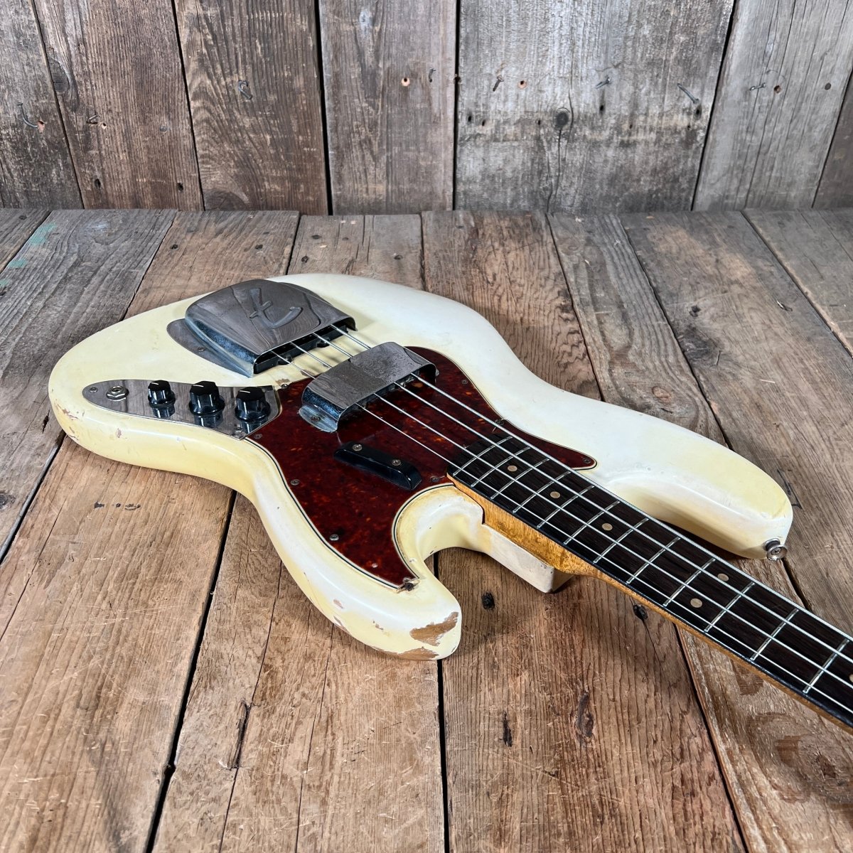SOLD - Fender Jazz Bass Olympic White Matching Headstock Pre CBS Custom Color 1964 - Mahar's Vintage Guitars