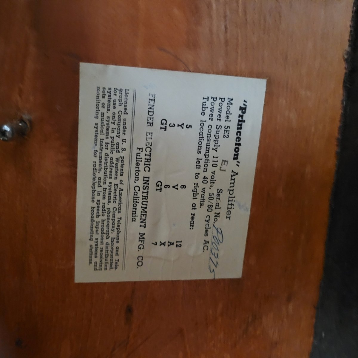 SOLD - Fender Princeton Tweed 5E2 1955 Rare Early Narrow Panel Variant Large Cabinet - Mahar's Vintage Guitars