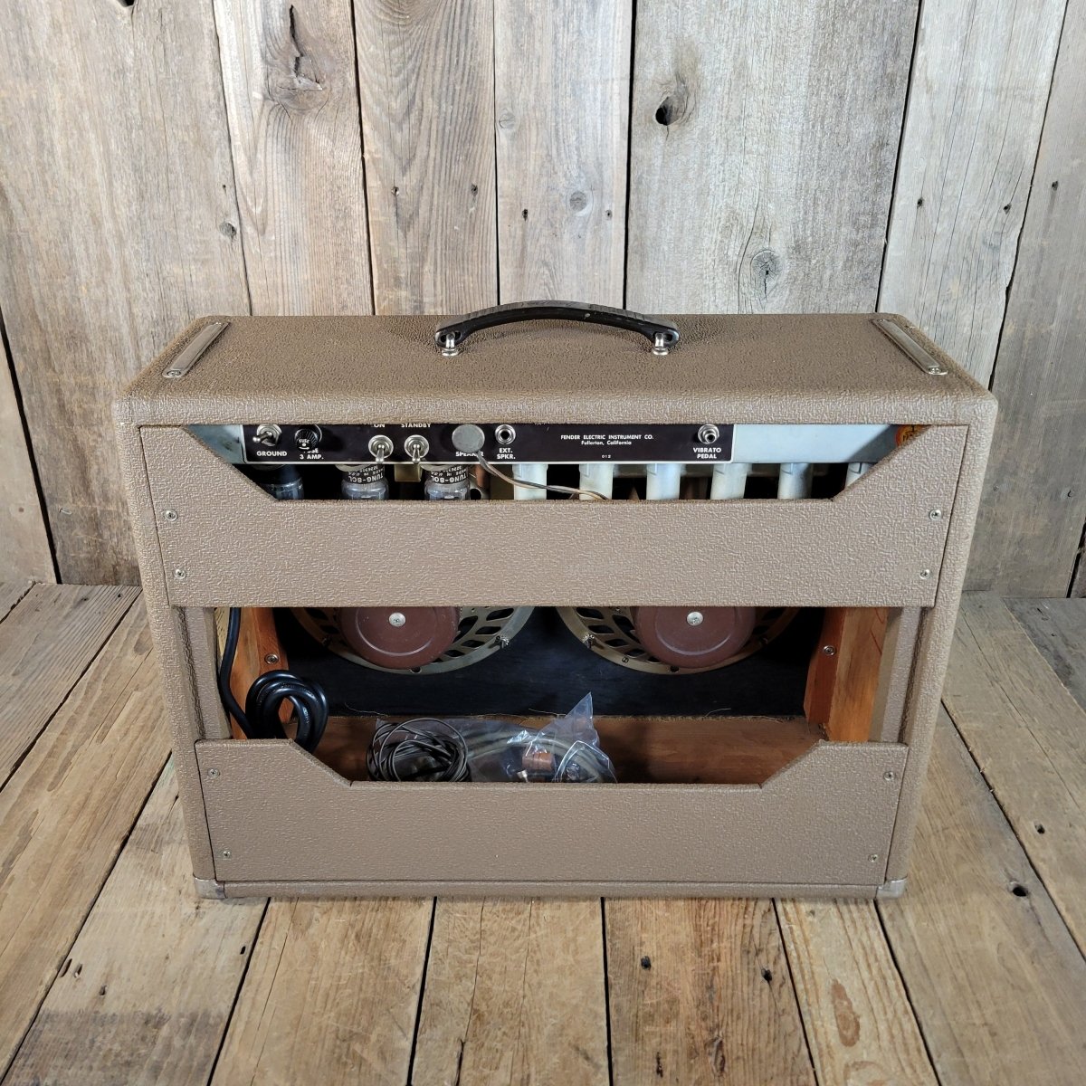 SOLD - Fender Super Amp 6GA - 4 Brown Tolex Wheat Grille 1962 Serviced - Mahar's Vintage Guitars