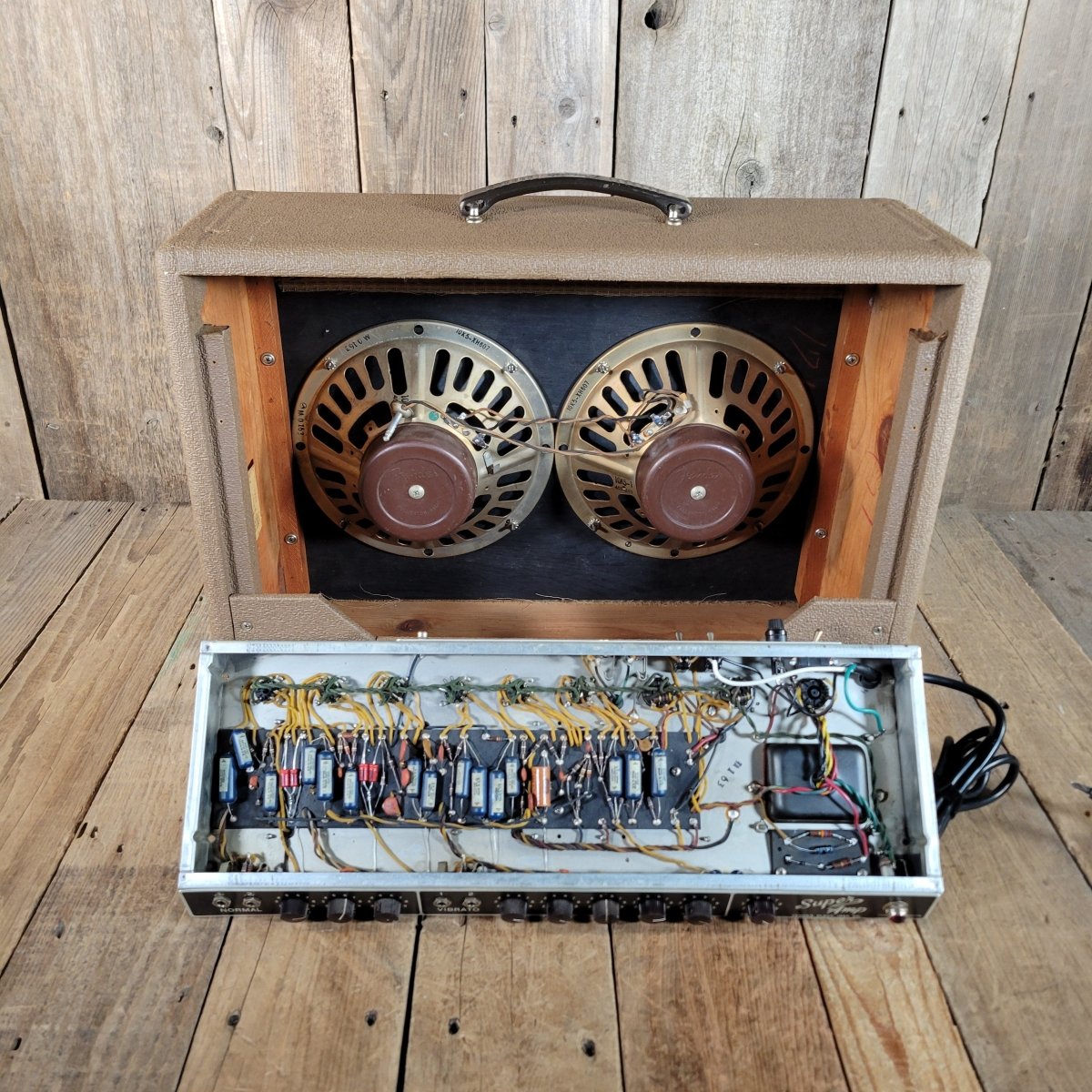 SOLD - Fender Super Amp 6GA - 4 Brown Tolex Wheat Grille 1962 Serviced - Mahar's Vintage Guitars