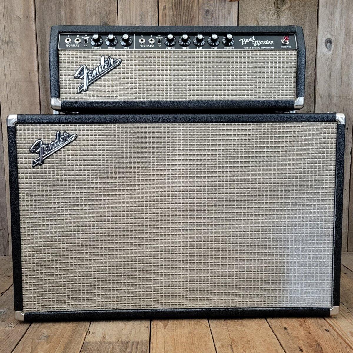 SOLD - Fender Vintage 1966 Black Panel Bandmaster AB763 40 Watt 2 Channel Head and 2x12 Cabinet - Mahar's Vintage Guitars