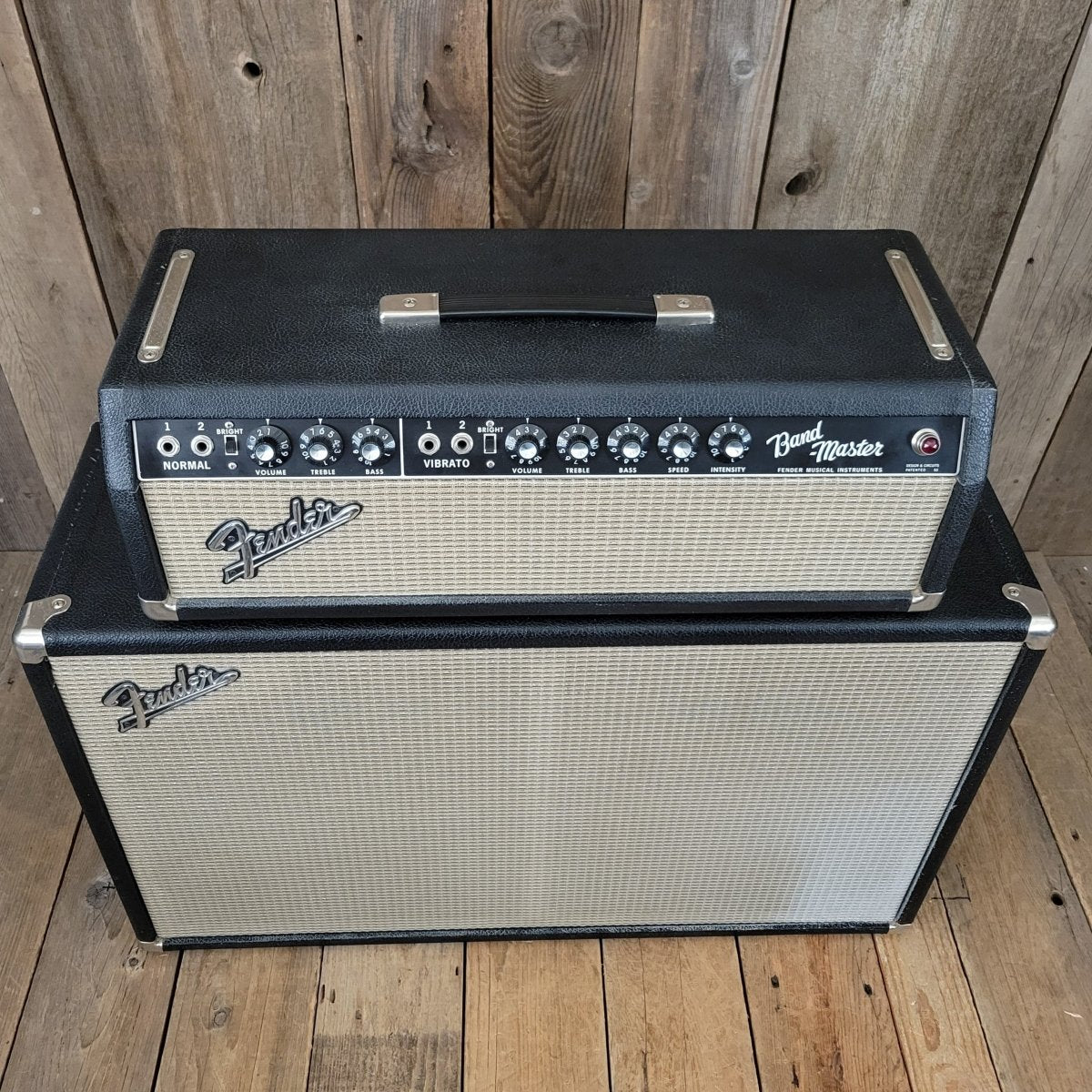SOLD - Fender Vintage 1966 Black Panel Bandmaster AB763 40 Watt 2 Channel Head and 2x12 Cabinet - Mahar's Vintage Guitars