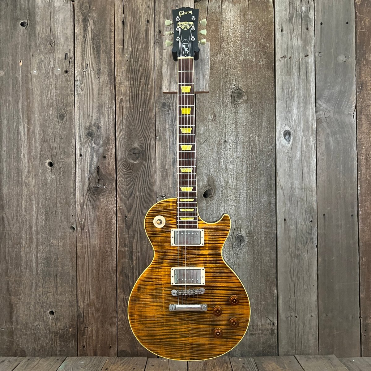SOLD - Gibson Boneyard Joe Perry Les Paul R9 Signature Model Green Tiger Flame 2003 - 2008 - Mahar's Vintage Guitars
