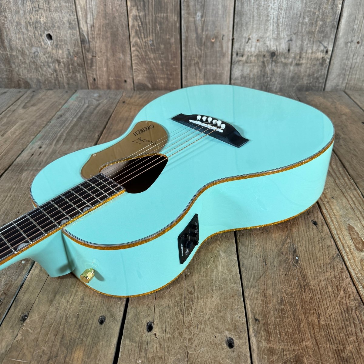 SOLD - Gretsch G5021E Rancher Penguin Parlor 2021 Mint GreenMetallic - Mahar's Vintage Guitars