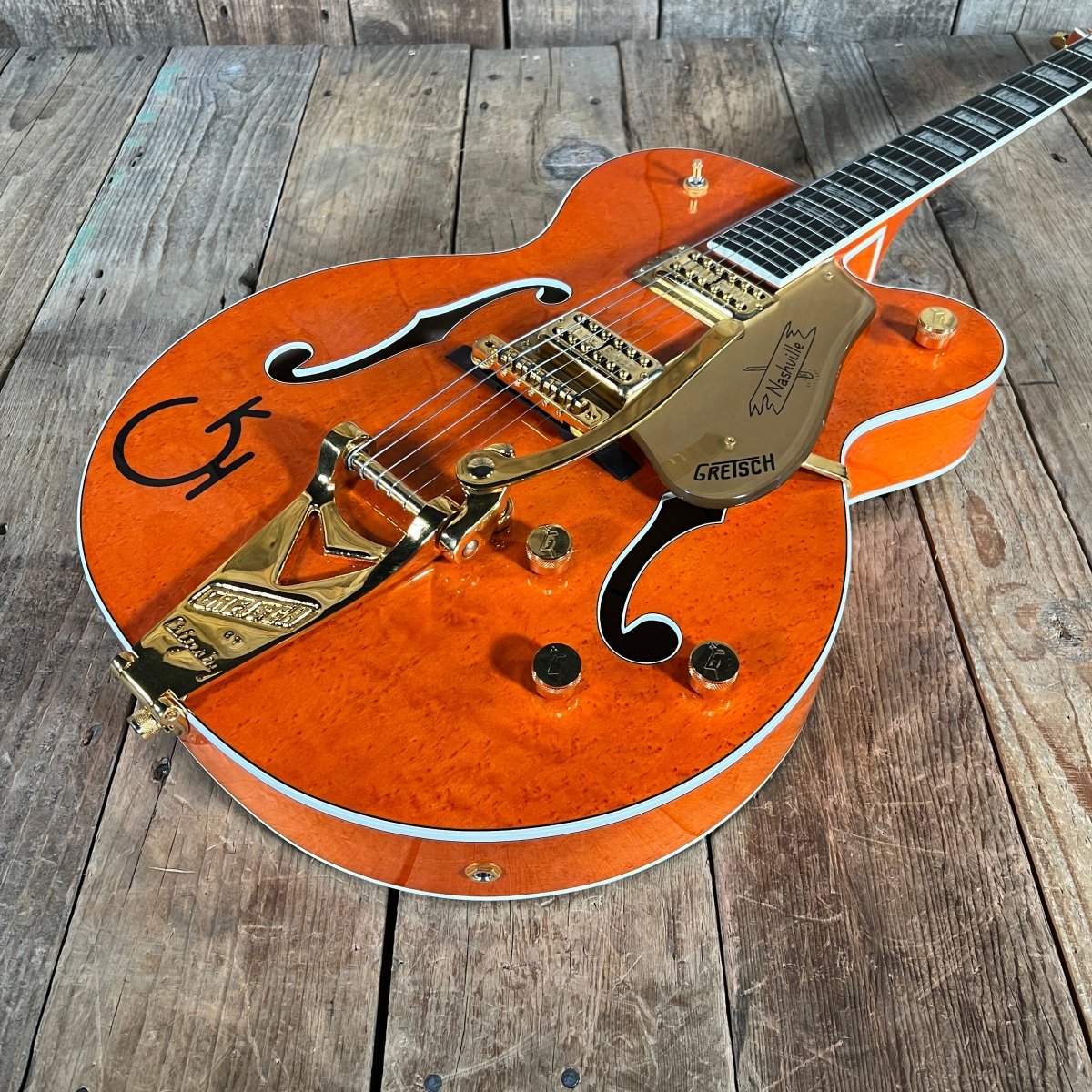 SOLD - Gretsch G6120W Nashville "Western" With Optional Cowboy Case 1994 Orange Stain - Mahar's Vintage Guitars