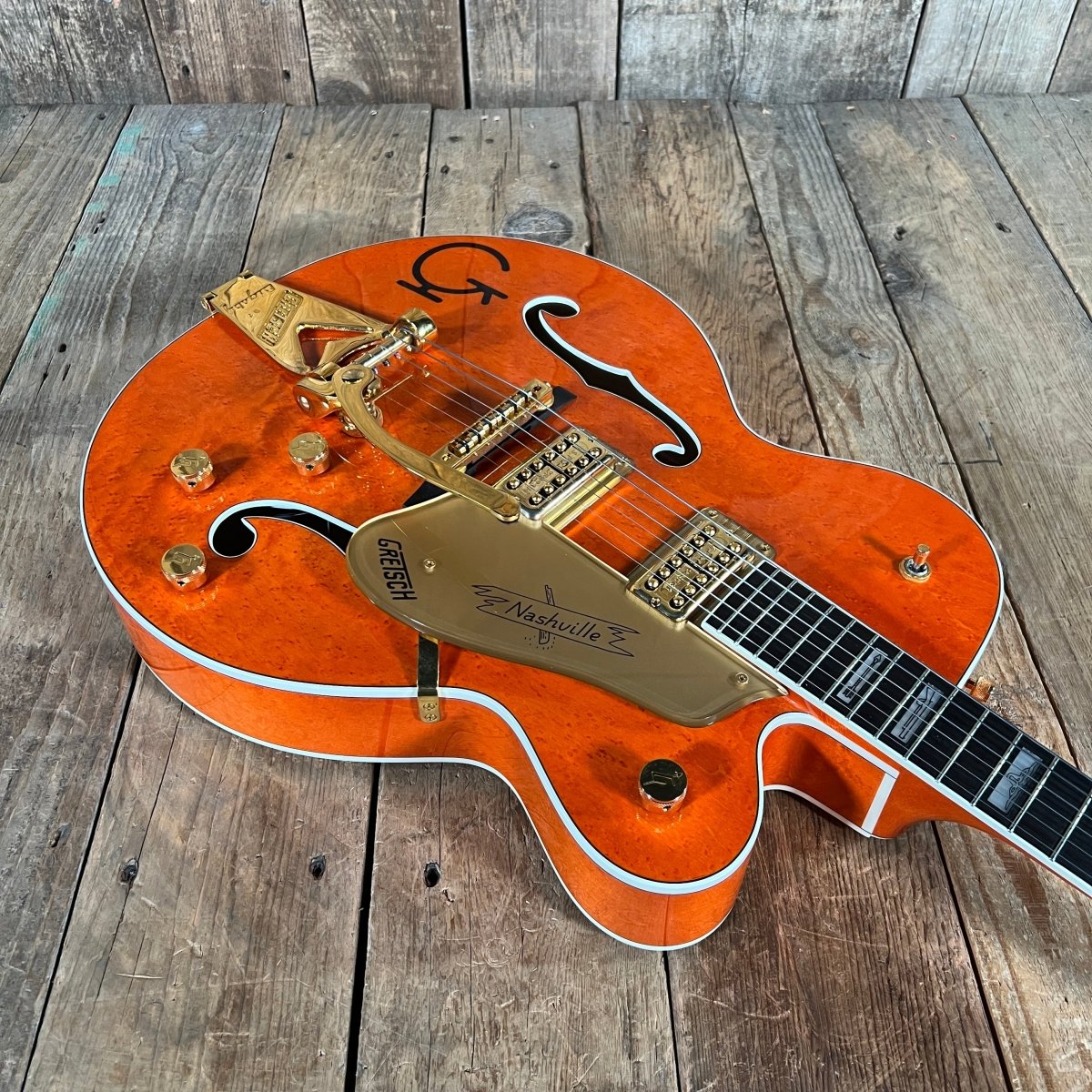 SOLD - Gretsch G6120W Nashville "Western" With Optional Cowboy Case 1994 Orange Stain - Mahar's Vintage Guitars