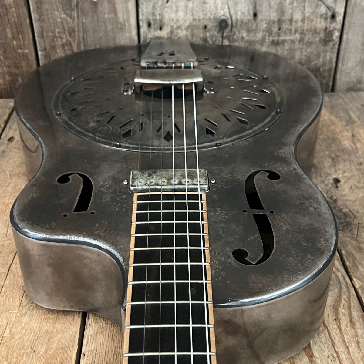 SOLD - Mule Resophonic Tri Cone Resonator Acoustic Electric Aged Cutaway - Mahar's Vintage Guitars