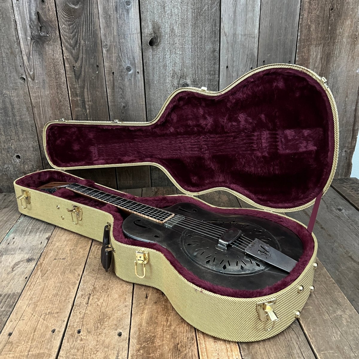 SOLD - Mule Resophonic Tri Cone Resonator Acoustic Electric Aged Cutaway - Mahar's Vintage Guitars