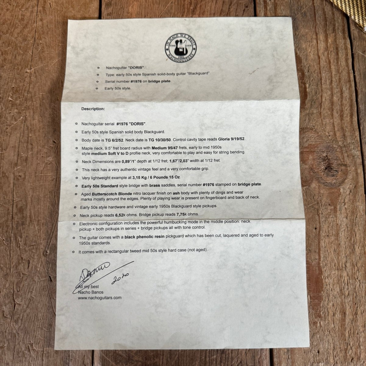 SOLD - Nacho Blackguard Nachocaster Soft V to D Neck "Doris" 2020 Butterscotch Blonde - Mahar's Vintage Guitars