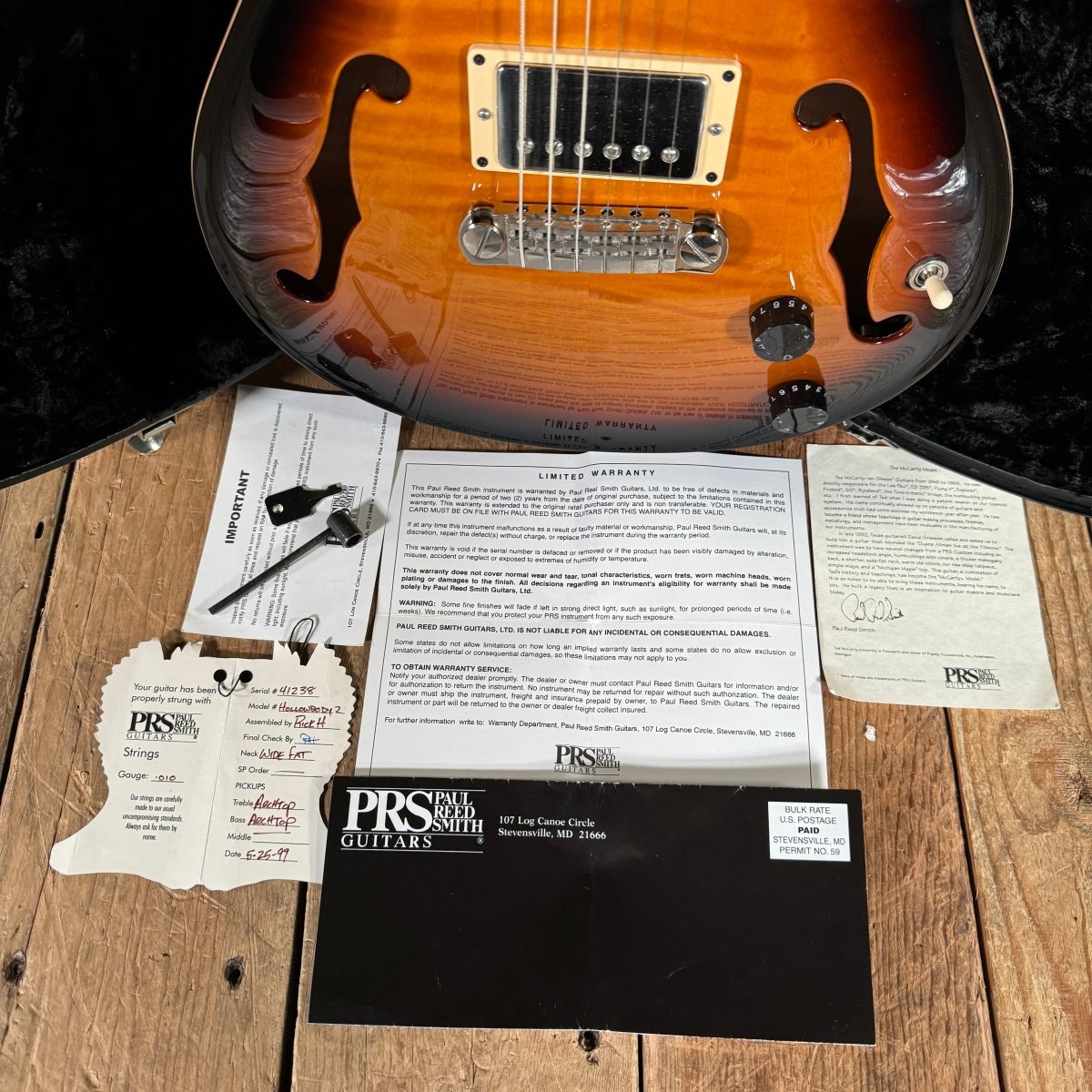SOLD - PRS Hollowbody II Moon Inlays 1999 Sunburst - Mahar's Vintage Guitars