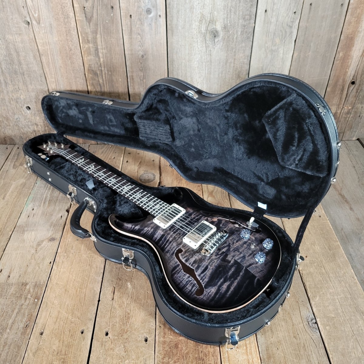 SOLD - PRS Hollowbody II Piezo 2022 Charcoal Burst Like New - Mahar's Vintage Guitars