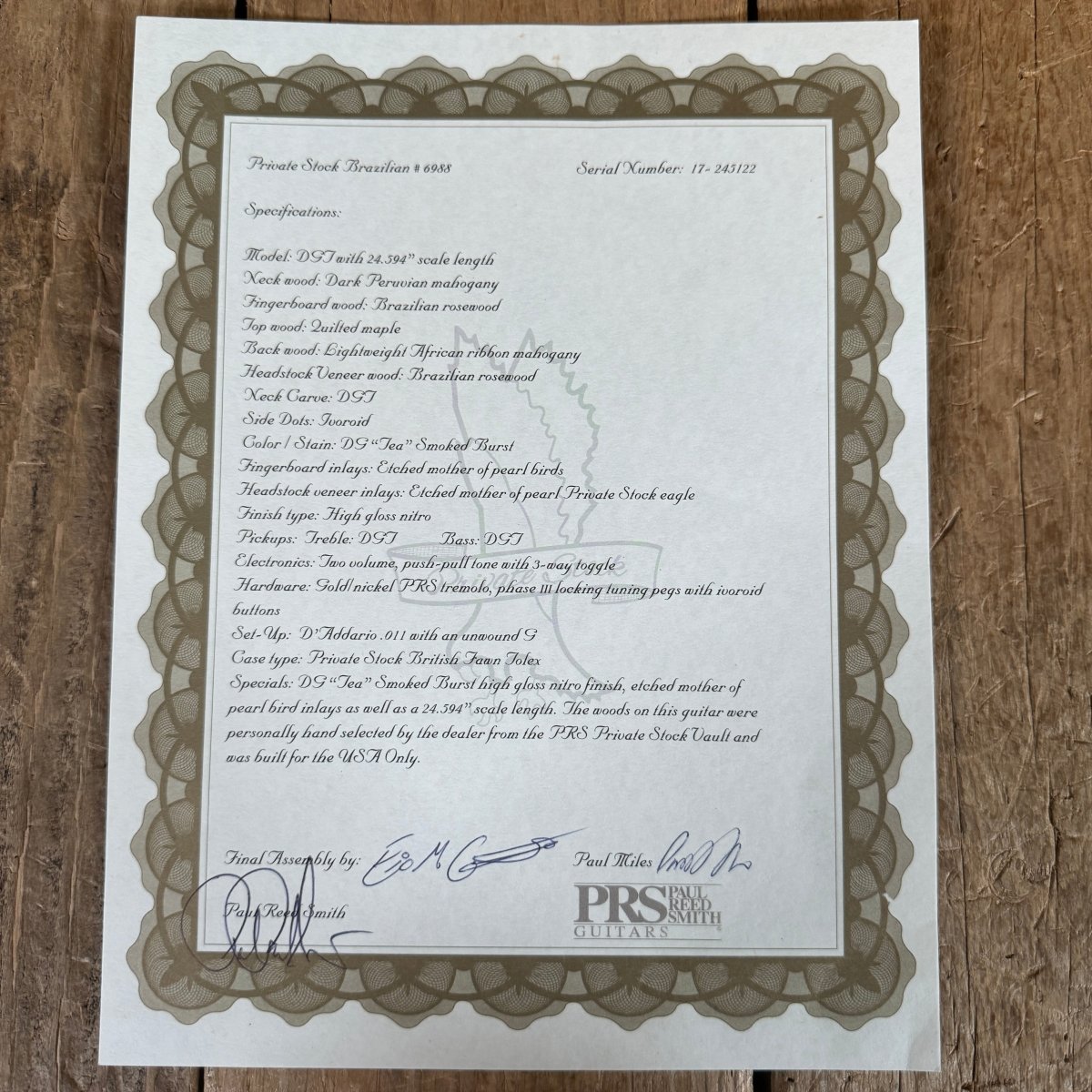 SOLD - PRS Private Stock DGT Brazilian 6988 2017 DG "Tea" Smoked Burst - Mahar's Vintage Guitars