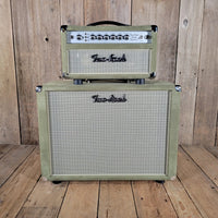 Two Rock NEW Studio Signature head and 1x12 open back cabinet, silver anodize, moss green suede, vintage beige cloth NEW 2025 - Mahar's Vintage Guitars