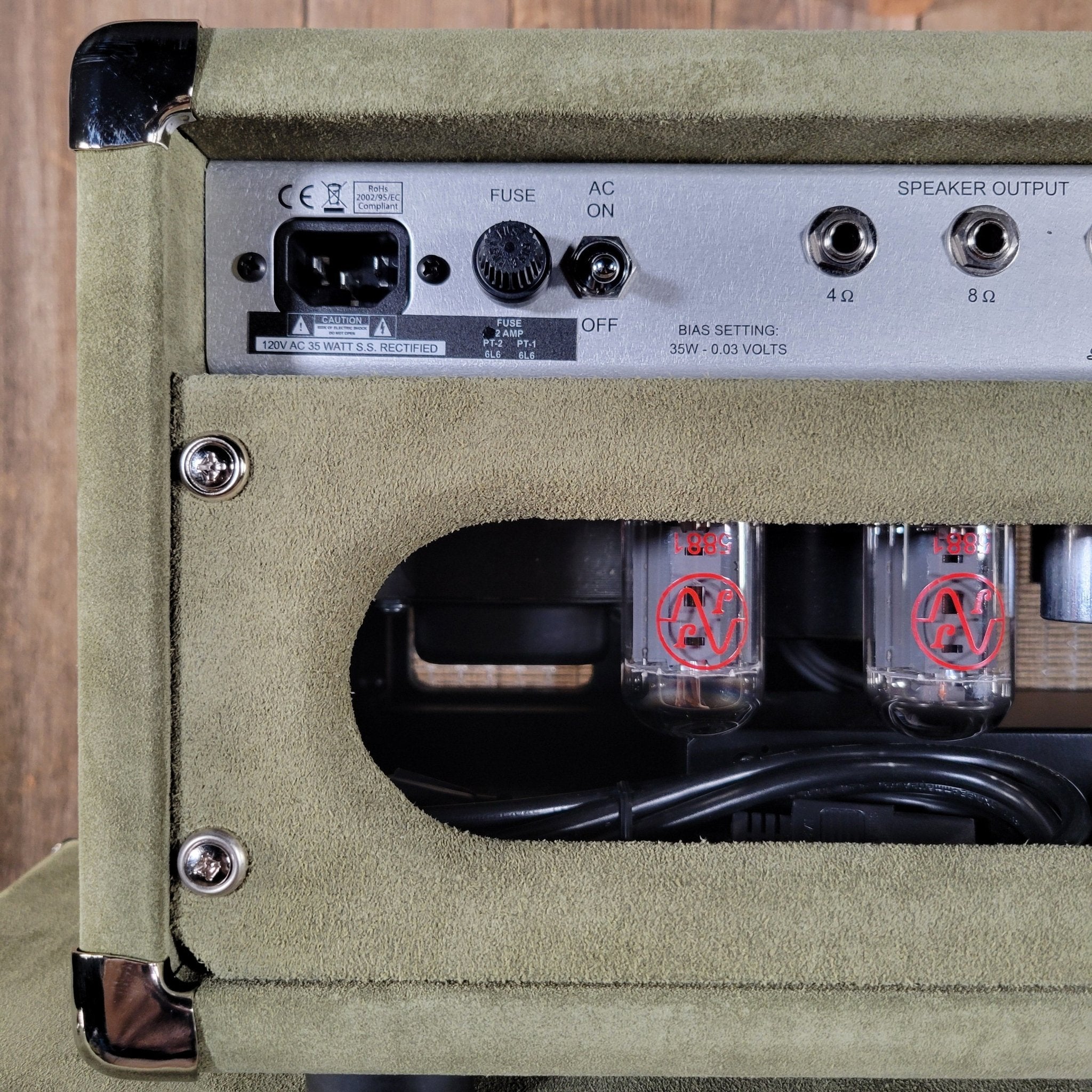 Two Rock NEW Studio Signature head and 1x12 open back cabinet, silver anodize, moss green suede, vintage beige cloth NEW 2025 - Mahar's Vintage Guitars