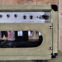 Two Rock NEW Studio Signature head and 1x12 open back cabinet, silver anodize, moss green suede, vintage beige cloth NEW 2025 - Mahar's Vintage Guitars
