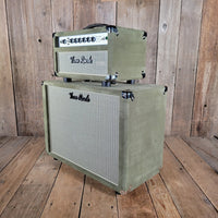 Two Rock NEW Studio Signature head and 1x12 open back cabinet, silver anodize, moss green suede, vintage beige cloth NEW 2025 - Mahar's Vintage Guitars