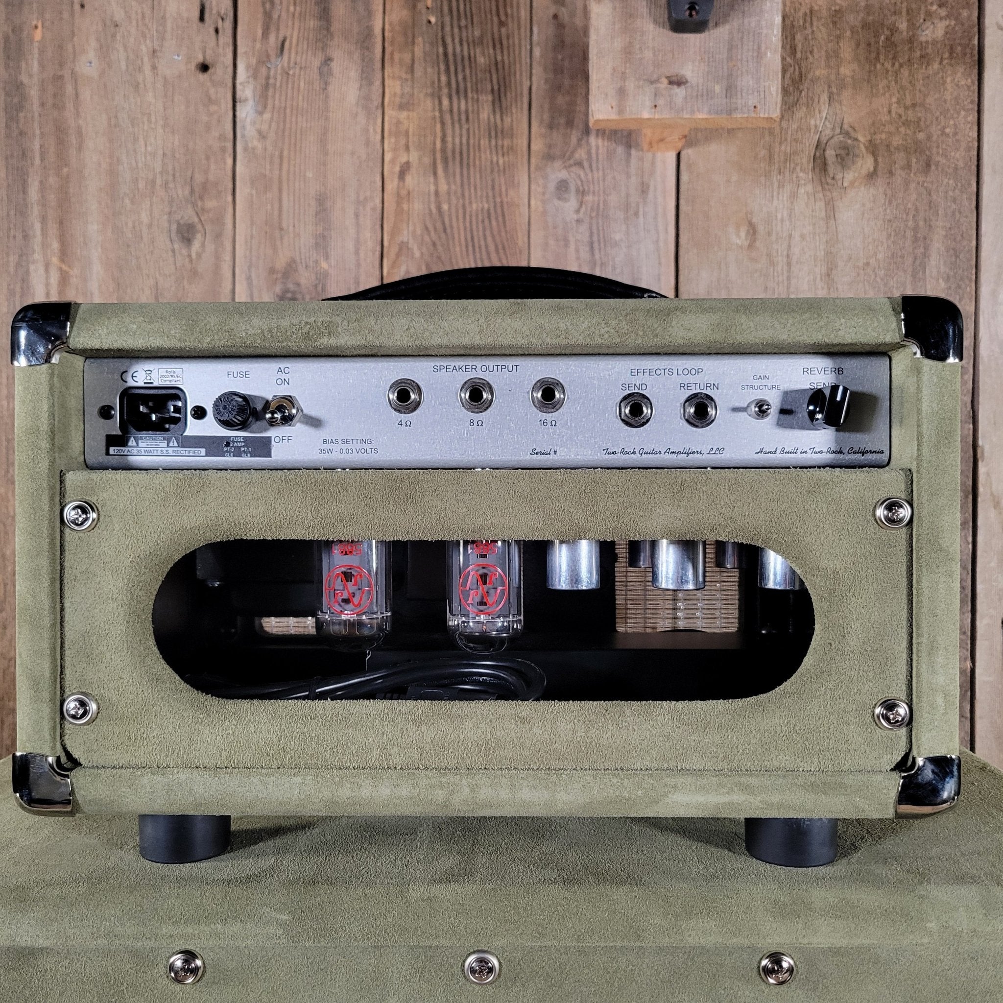 Two Rock NEW Studio Signature head and 1x12 open back cabinet, silver anodize, moss green suede, vintage beige cloth NEW 2025 - Mahar's Vintage Guitars
