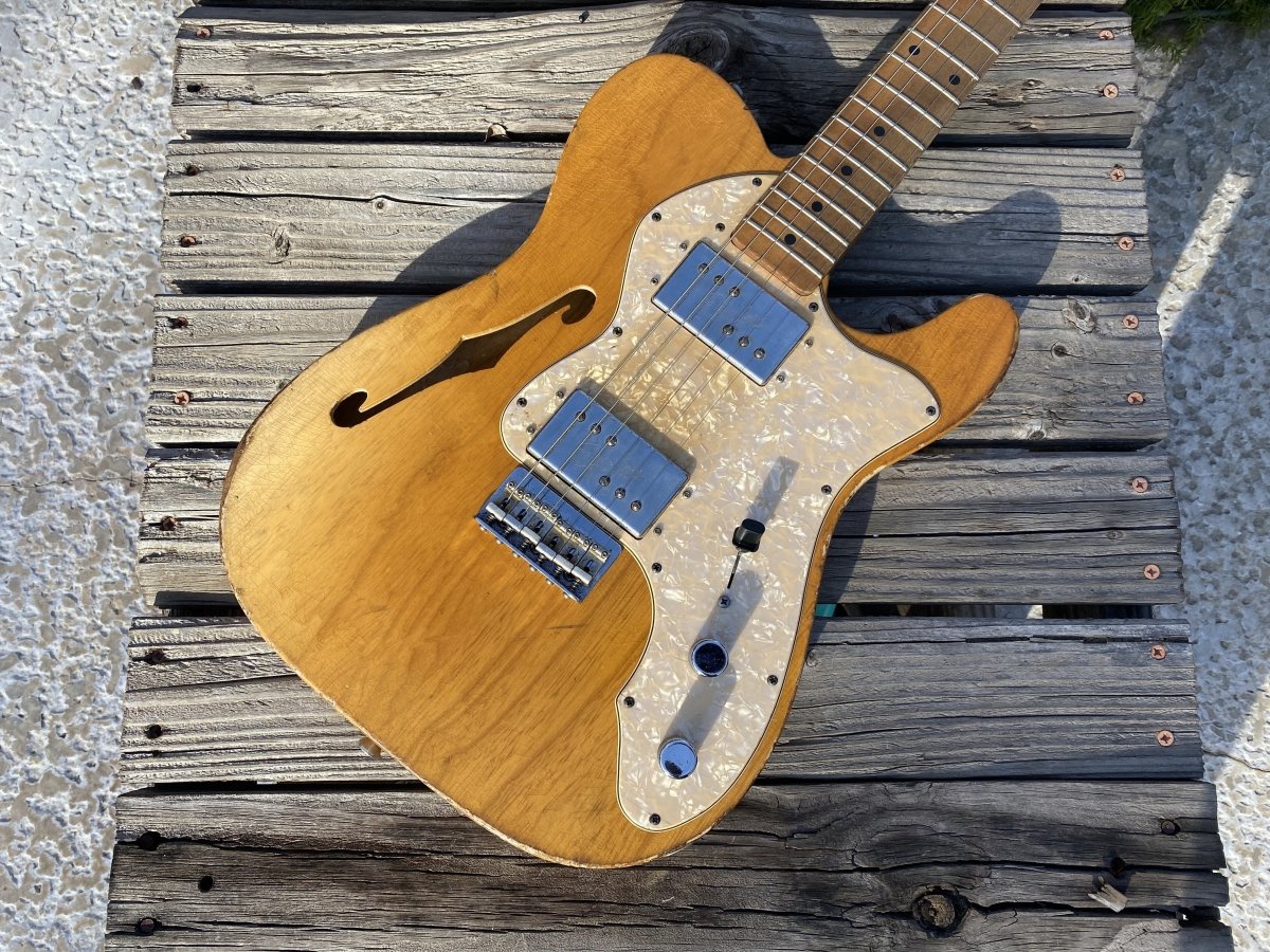 SOLD - Danocaster '72 Thinline 2020 Fender CuNiFe pickup loaded - Mahar's Vintage Guitars