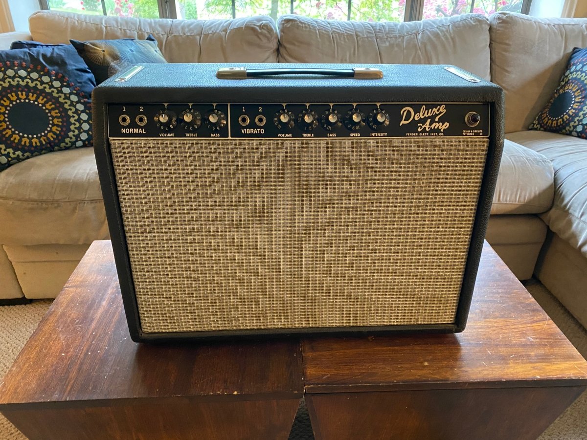 SOLD - Fender Deluxe Amp Pre CBS 1965 Blackface Orig Chassis, Repro Cab - Mahar's Vintage Guitars