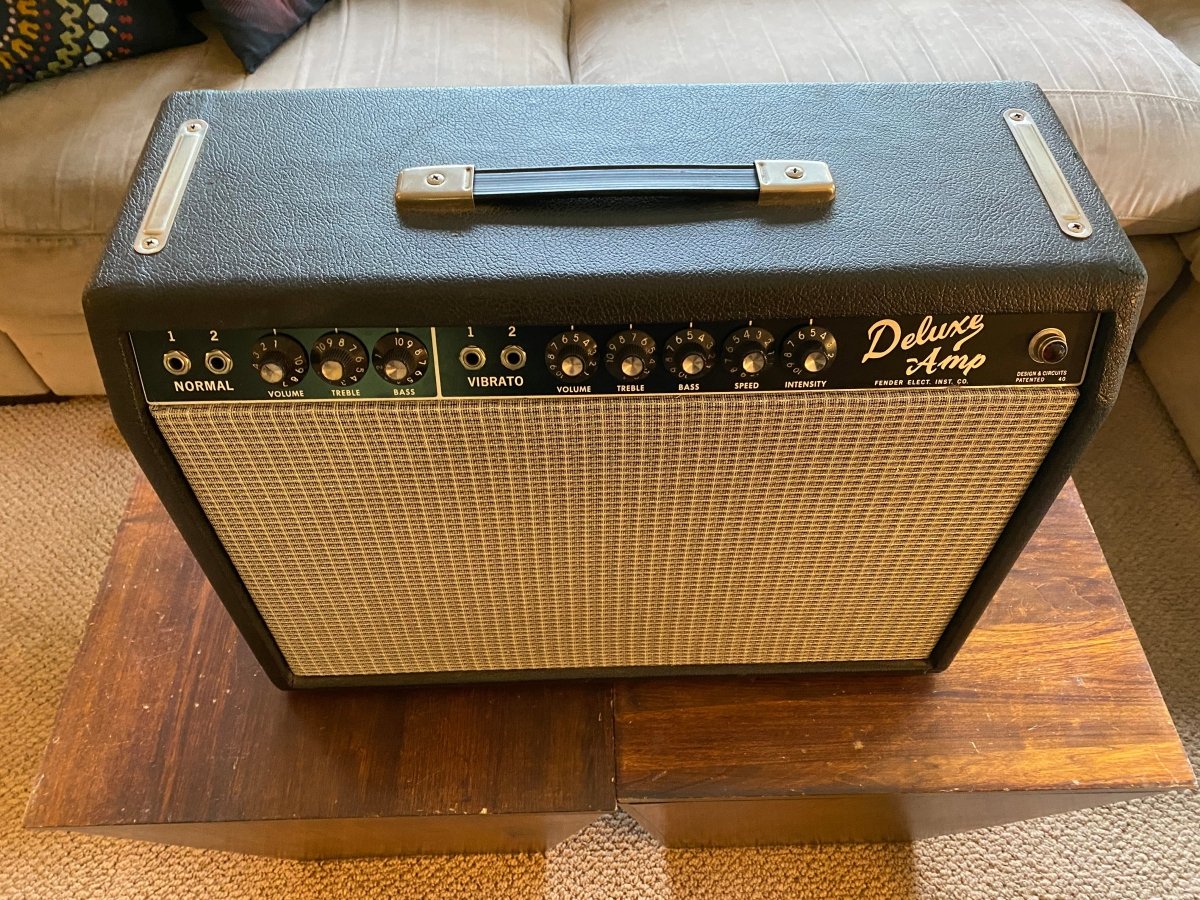 SOLD - Fender Deluxe Amp Pre CBS 1965 Blackface Orig Chassis, Repro Cab - Mahar's Vintage Guitars