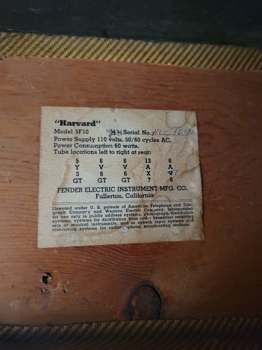 SOLD - Fender Harvard 5F10 1958 - Mahar's Vintage Guitars