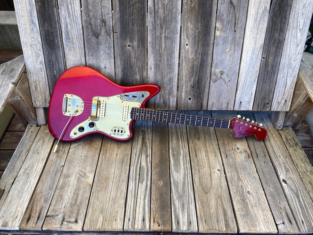SOLD - Fender Jaguar 1964 Candy Apple Red with Gold Hardware! - Mahar's Vintage Guitars