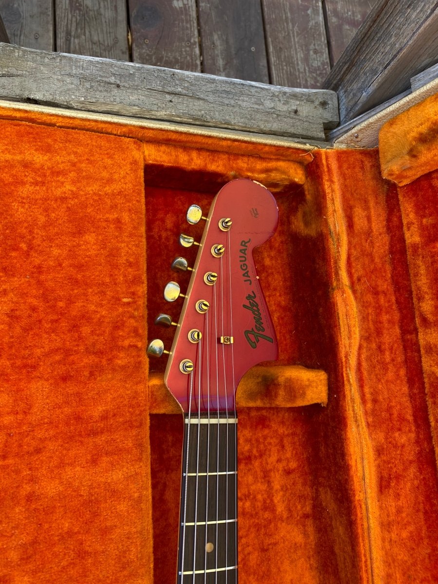 SOLD - Fender Jaguar 1964 Candy Apple Red with Gold Hardware! - Mahar's Vintage Guitars