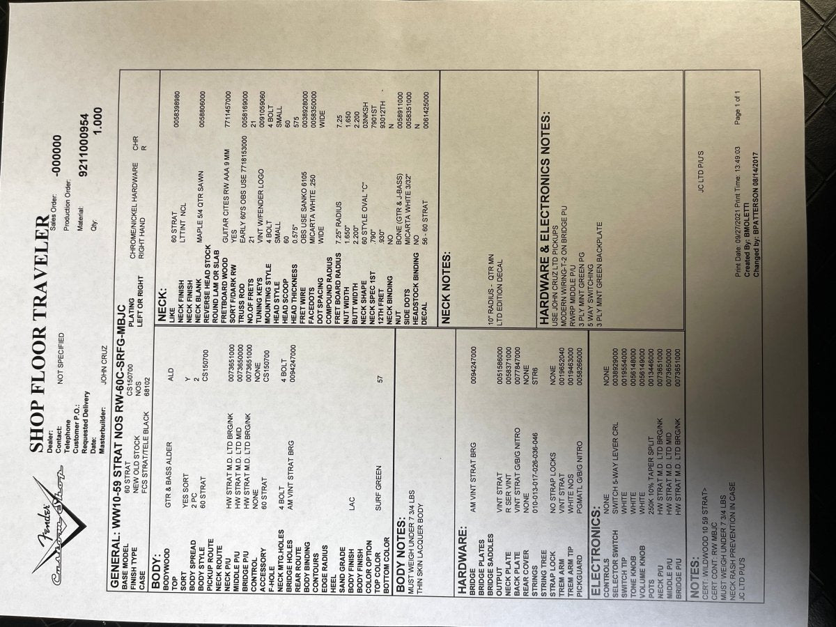 SOLD - Fender Stratocaster Wildwood 10 John Cruz Masterbuilt '59 NOS 2013 - Mahar's Vintage Guitars