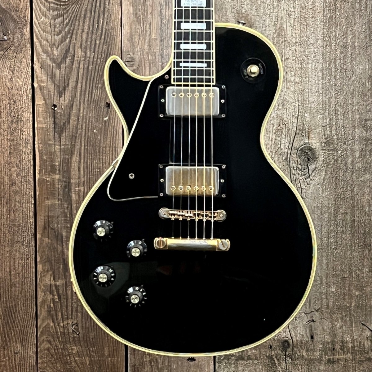 SOLD - Gibson 20th Anniversary Les Paul Custom Left Handed 1975 Black - Mahar's Vintage Guitars