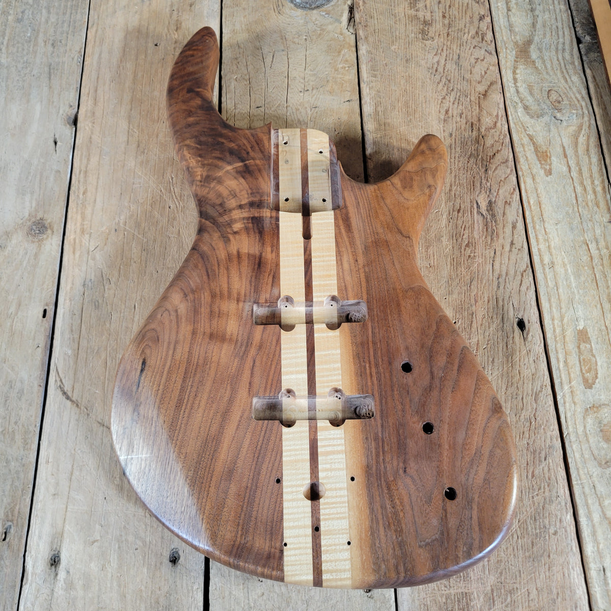 Unbranded Figured Walnut & Maple Bass Body & Neck Unfinished Project, Excellent Condition
