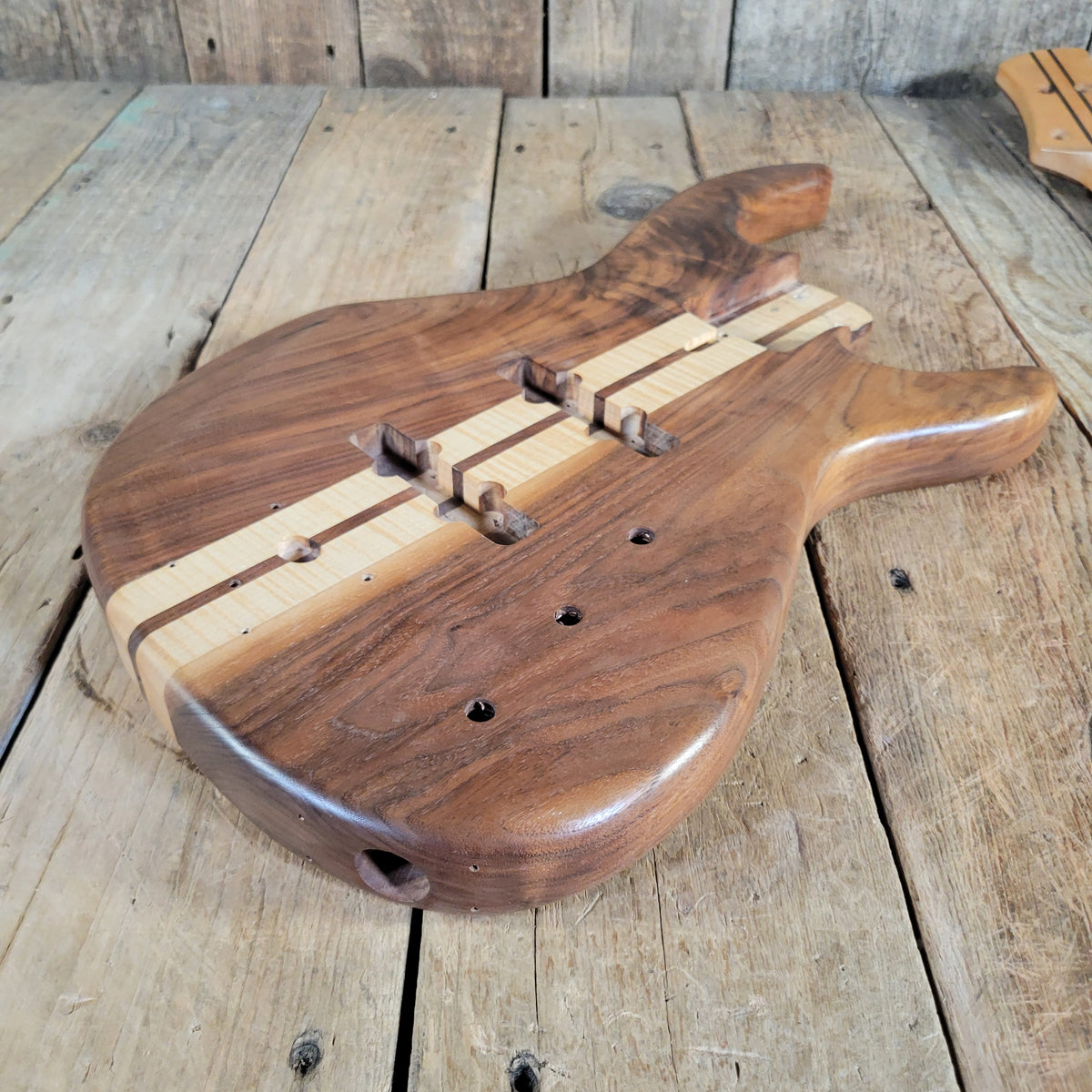 Unbranded Figured Walnut & Maple Bass Body & Neck Unfinished Project, Excellent Condition