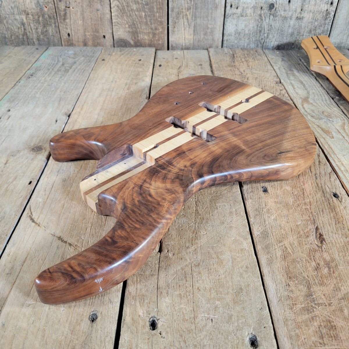 Unbranded Figured Walnut & Maple Bass Body & Neck Unfinished Project, Excellent Condition
