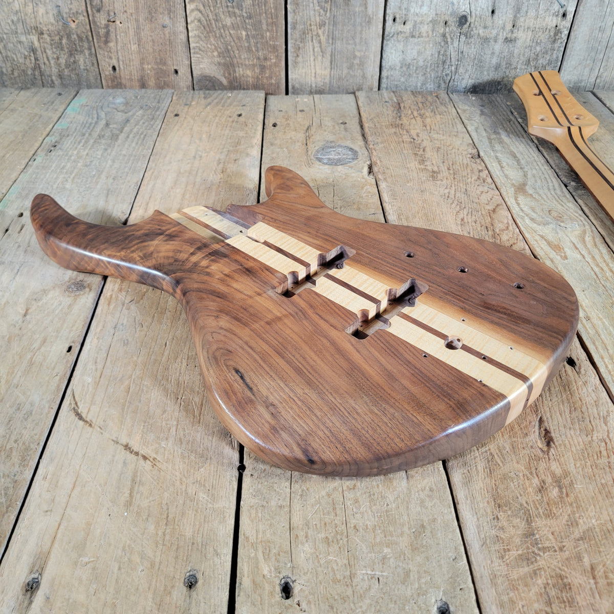 Unbranded Figured Walnut & Maple Bass Body & Neck Unfinished Project, Excellent Condition