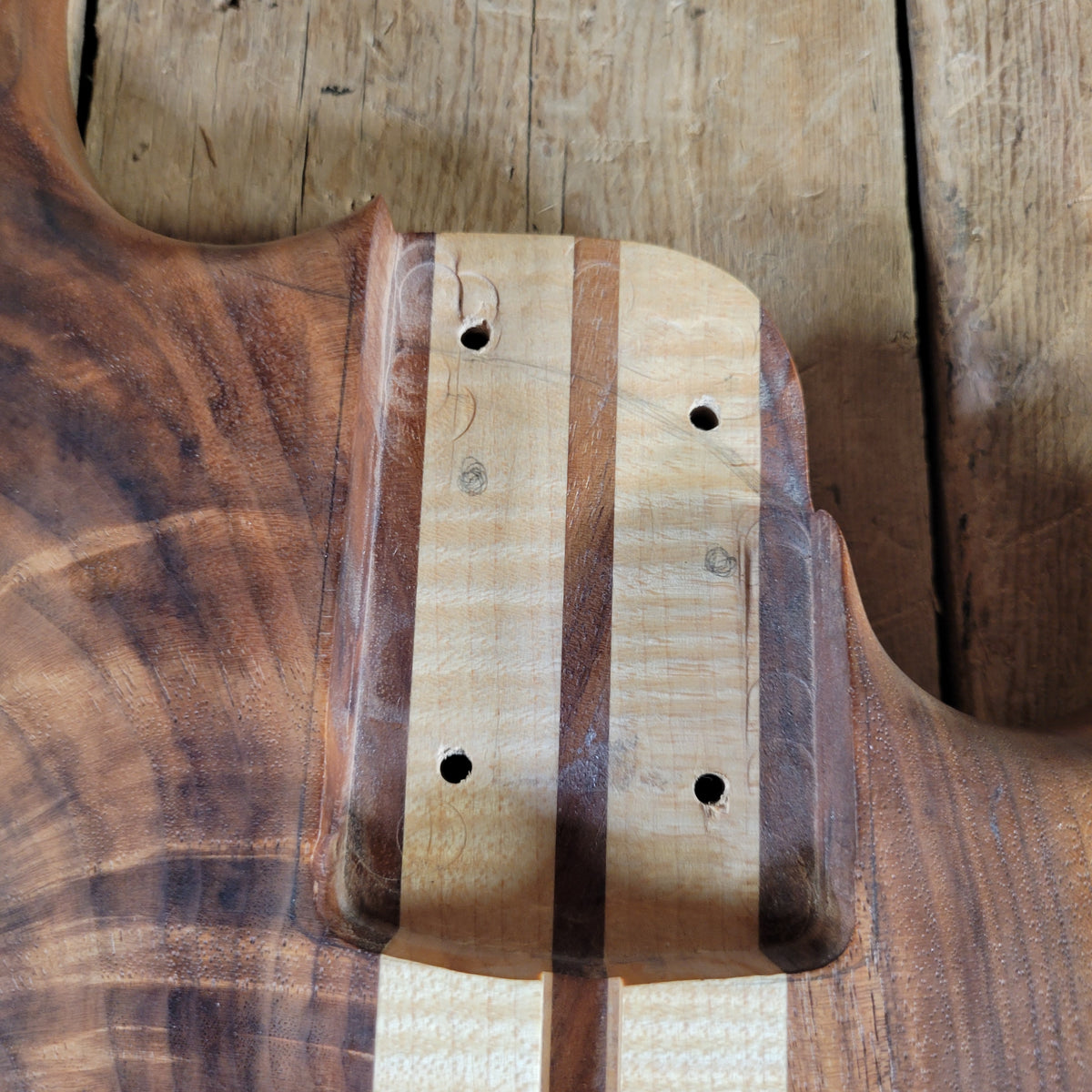 Unbranded Figured Walnut & Maple Bass Body & Neck Unfinished Project, Excellent Condition