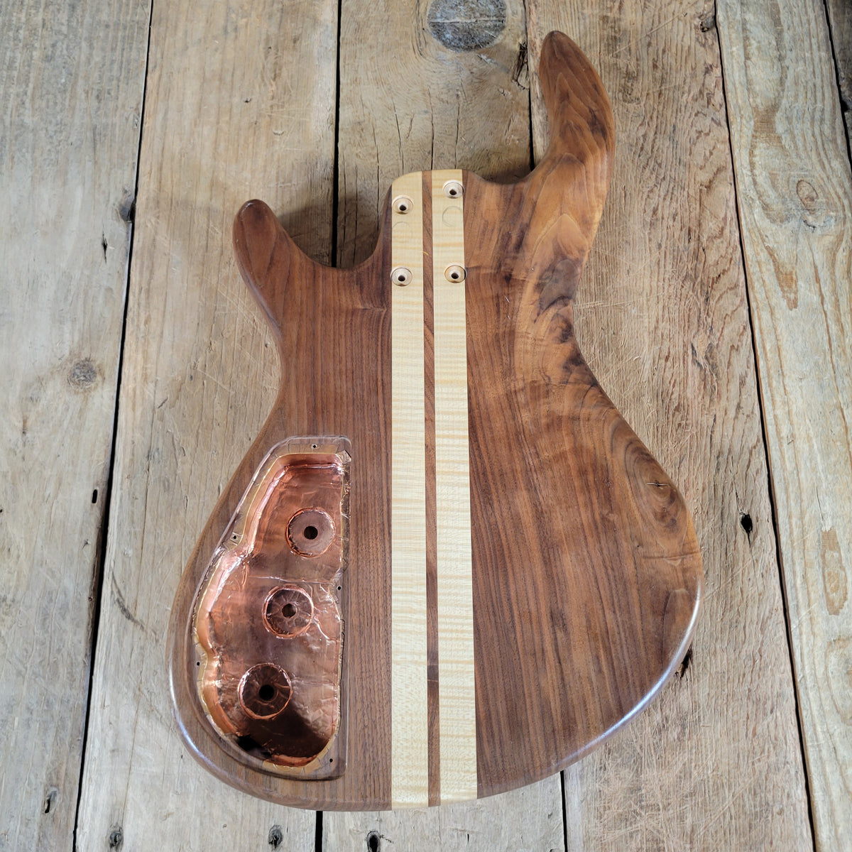 Unbranded Figured Walnut & Maple Bass Body & Neck Unfinished Project, Excellent Condition