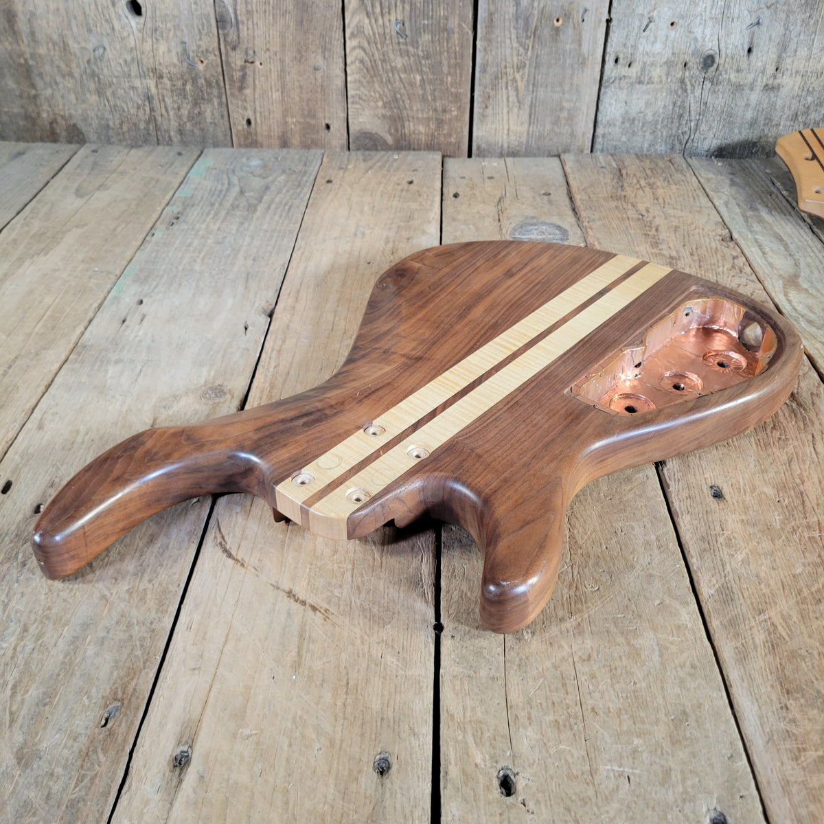 Unbranded Figured Walnut & Maple Bass Body & Neck Unfinished Project, Excellent Condition