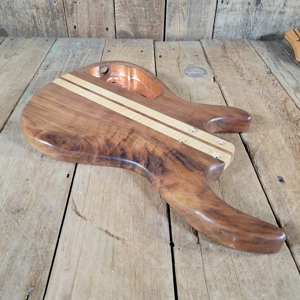 Unbranded Figured Walnut & Maple Bass Body & Neck Unfinished Project, Excellent Condition